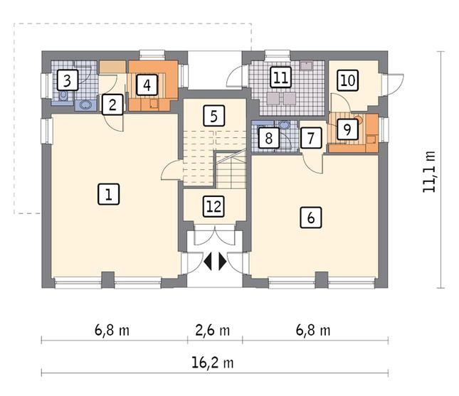 Rzut parteru POW. 129,3 m²