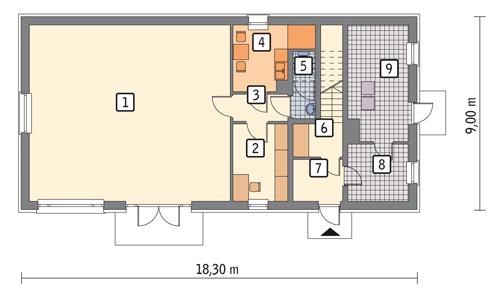 Rzut parteru POW. 124,1 m²