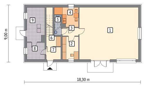 Rzut parteru lustro POW. 124,1 m²