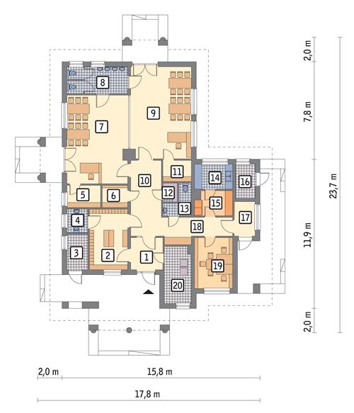 Rzut parteru POW. 192,4 m²