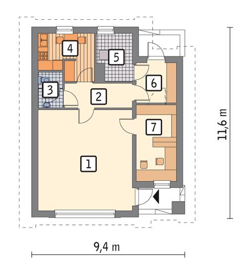 Rzut parteru POW. 75,9 m²