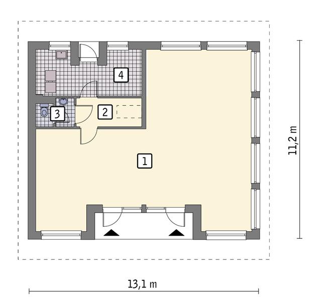 Rzut parteru: wariant 1 POW. 108,7 m²