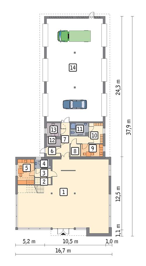 Rzut parteru POW. 406,3 m²