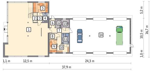 Rzut parteru POW. 406,3 m²