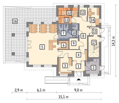 Rzut parteru POW. 139,9 m²