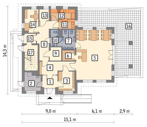 Rzut parteru lustro POW. 139,9 m²