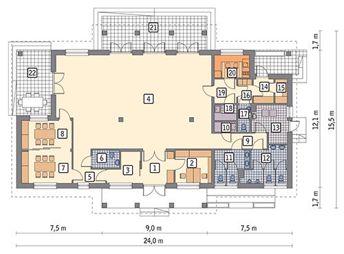 Rzut parteru POW. 217,3 m²