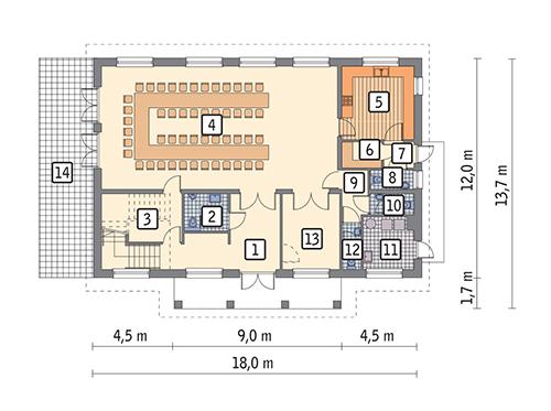 Rzut parteru POW. 173,8 m²