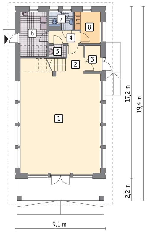 Rzut parteru POW. 122,0 m²