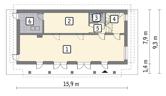Rzut parteru POW. 96,8 m²