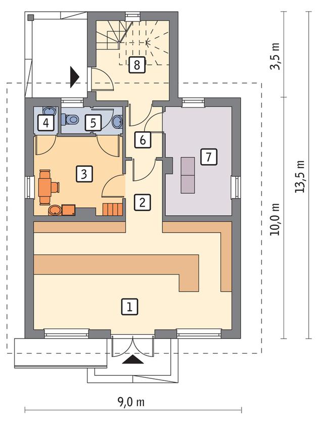 Rzut parteru POW. 77,5 m²