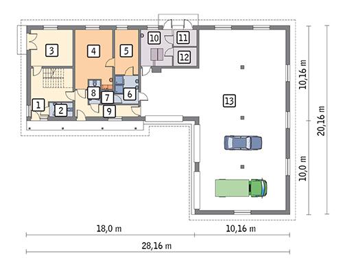 Rzut parteru POW. 328,2 m²