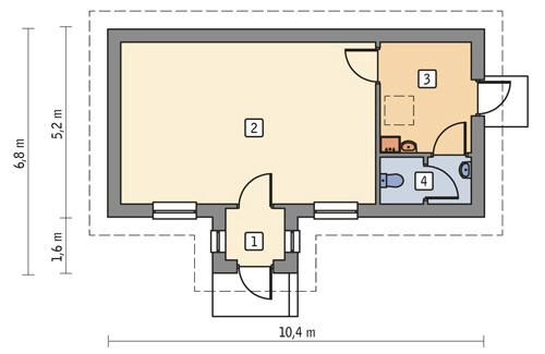 Rzut parteru lustro POW. 43,9 m²