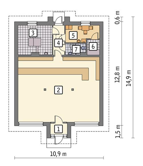 Rzut parteru POW. 115,1 m²
