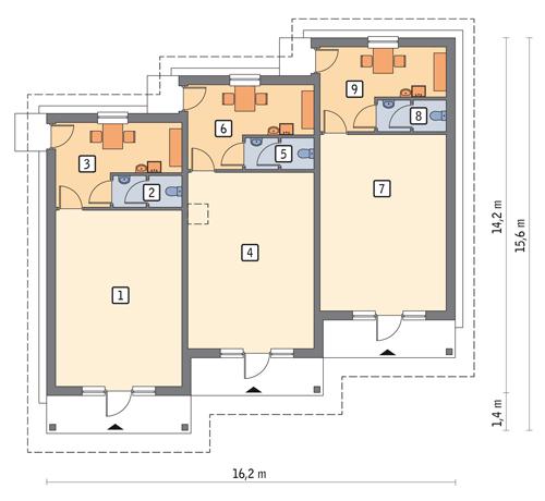 Rzut parteru POW. 151,2 m²