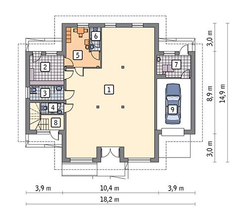 Rzut parteru POW. 158,0 m²