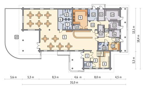 Rzut parteru POW. 334,6 m²