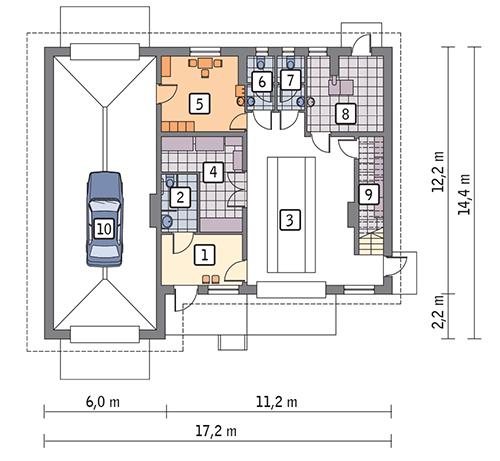 Rzut parteru POW. 179,6 m²