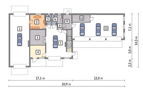 Rzut parteru POW. 263,2 m²
