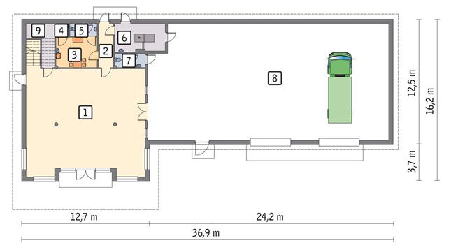 Rzut parteru POW. 440,8 m²