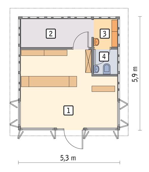Rzut parteru POW. 27,8 m²