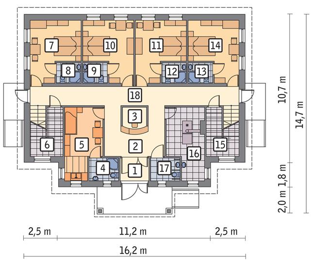 Rzut parteru POW. 153,8 m²