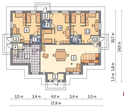 Rzut parteru POW. 173,8 m²