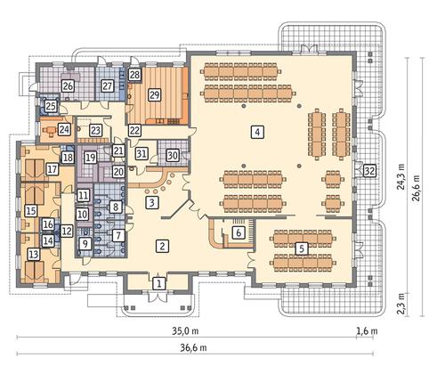 Rzut parteru POW. 714,8 m²