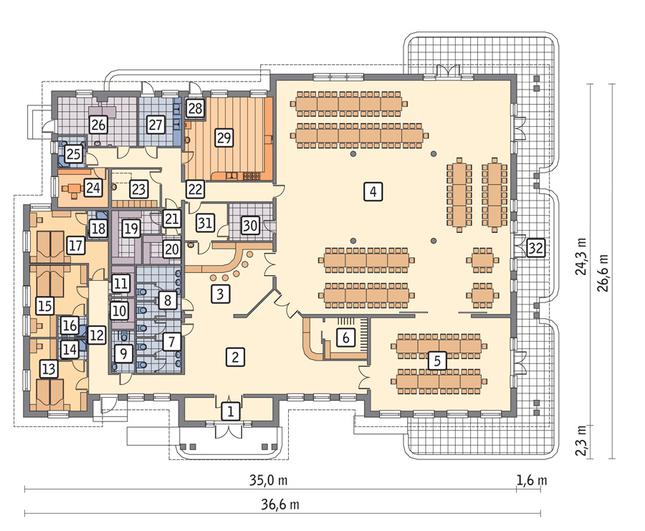 Rzut parteru POW. 714,8 m²