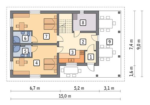 Rzut parteru POW. 77,5 m²