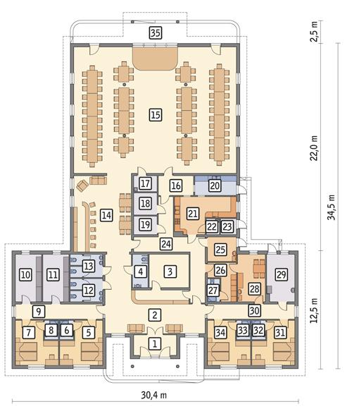 Rzut parteru POW. 653,9 m²