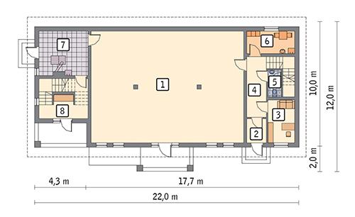 Rzut parteru POW. 173,4 m²