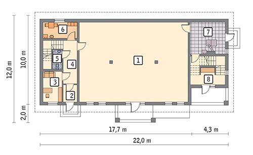 Rzut parteru lustro POW. 173,4 m²