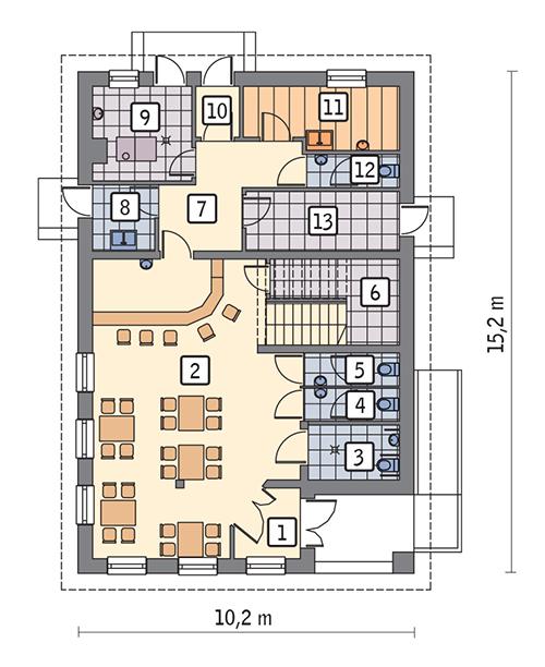 Rzut parteru POW. 114,1 m²
