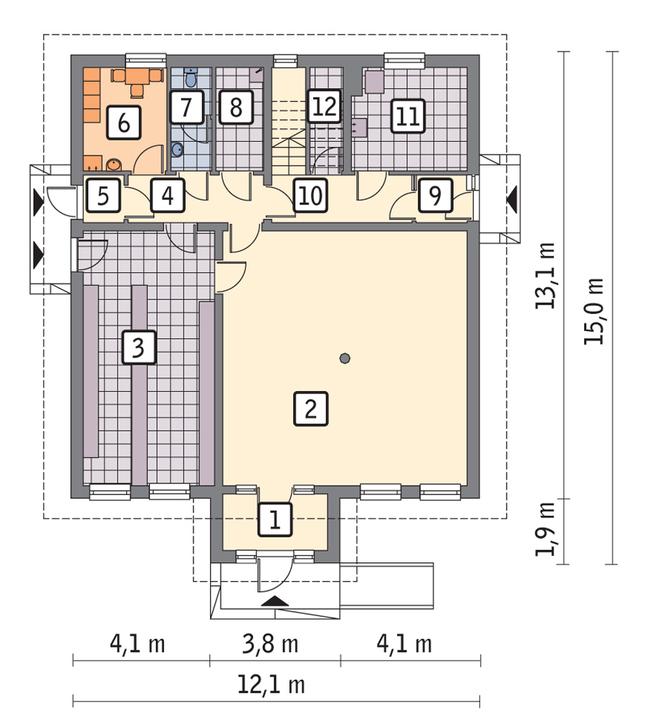 Rzut parteru POW. 132,0 m²