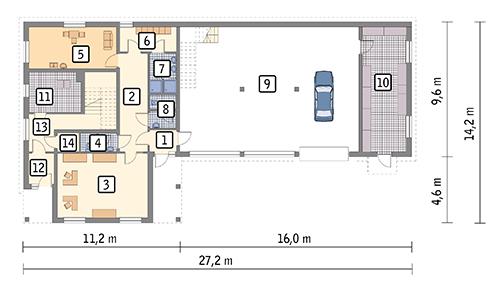 Rzut parteru POW. 242,8 m²