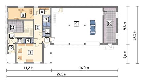 Rzut parteru POW. 242,8 m²
