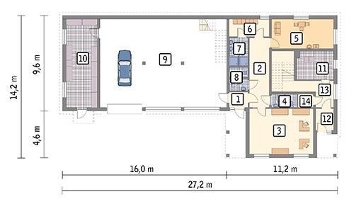 Rzut parteru lustro POW. 242,8 m²