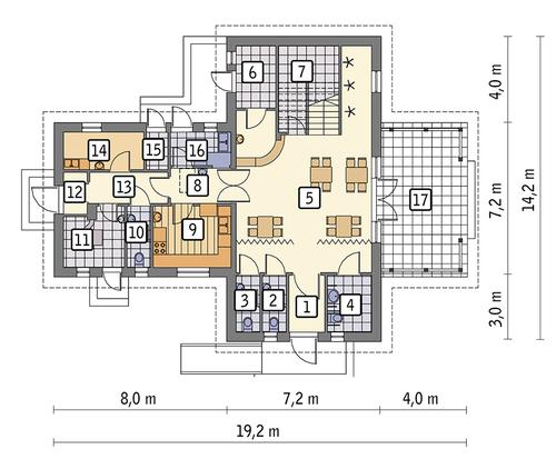 Rzut parteru POW. 121,8 m²