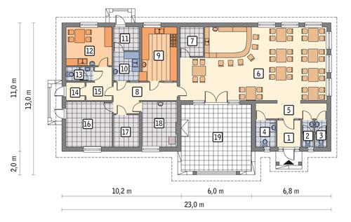 Rzut parteru lustro POW. 187,0 m²