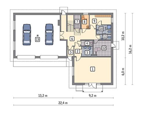 Rzut parteru POW. 227,4 m²