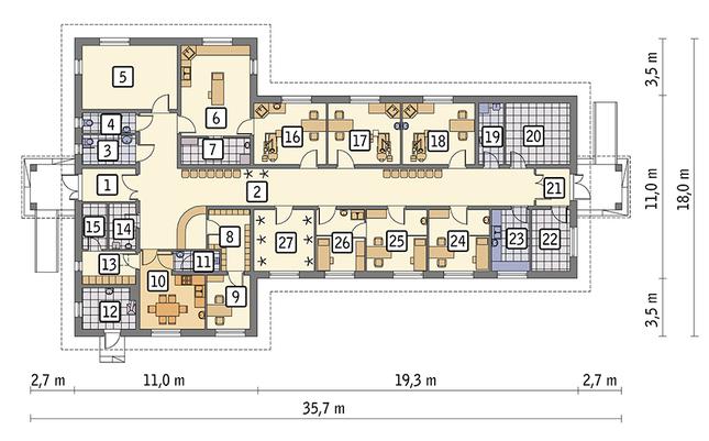 Rzut parteru POW. 332,6 m²