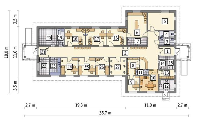 Rzut parteru lustro POW. 332,6 m²
