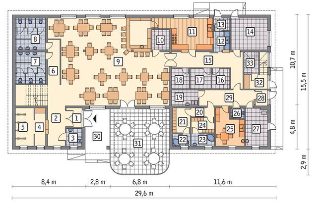 Rzut parteru POW. 656,8 m²