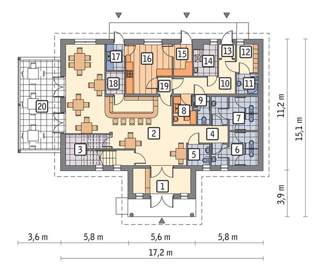 Rzut parteru POW. 159,5 m²