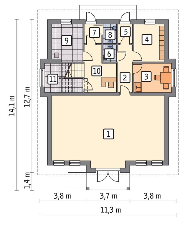 Rzut parteru lustro: (ogrzewanie - paliwo stałe) POW. 99,0 m²
