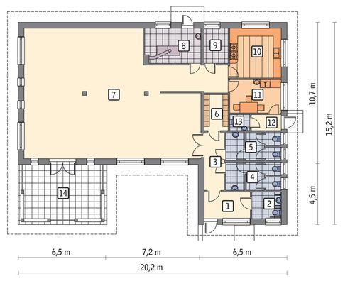 Rzut parteru POW. 201,6 m²