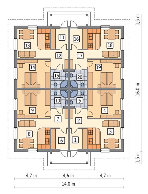 Rzut parteru POW. 187,8 m²