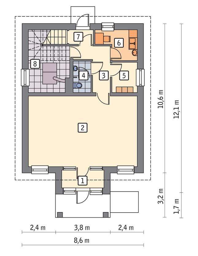Rzut parteru POW. 71,8 m²