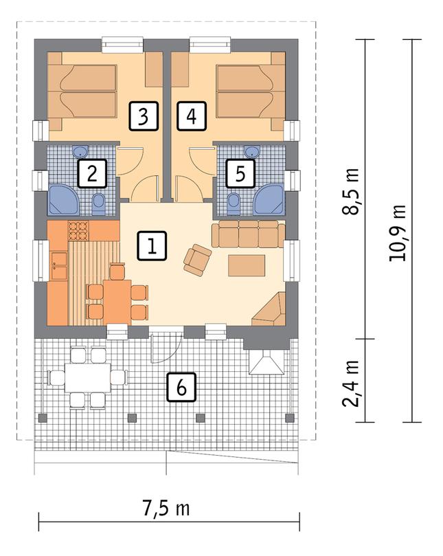 Rzut parteru POW. 49,0 m²